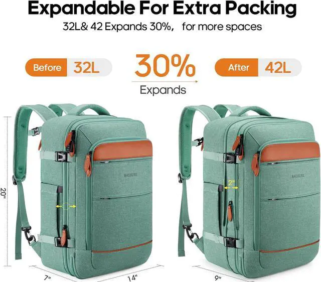 Alt view image 2 of 5 - Bagsure Travel Backpack 42L Flight Approved Carry On Backpack, Expandable Laptop Backpack with Packing Cubes & Shoe Pocket, Water Resistant Luggage Daypack for Men Women Business Weekender Bag