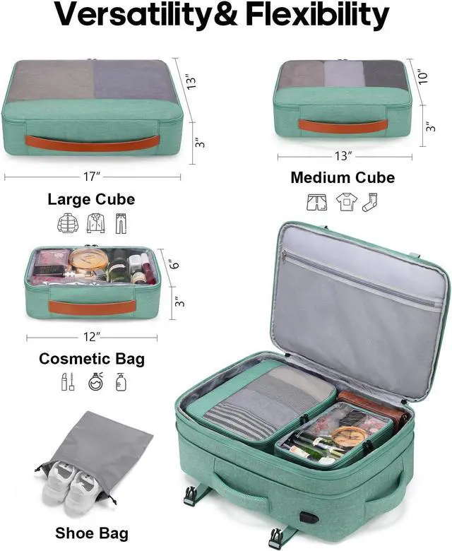 Alt view image 3 of 5 - Bagsure Travel Backpack 42L Flight Approved Carry On Backpack, Expandable Laptop Backpack with Packing Cubes & Shoe Pocket, Water Resistant Luggage Daypack for Men Women Business Weekender Bag