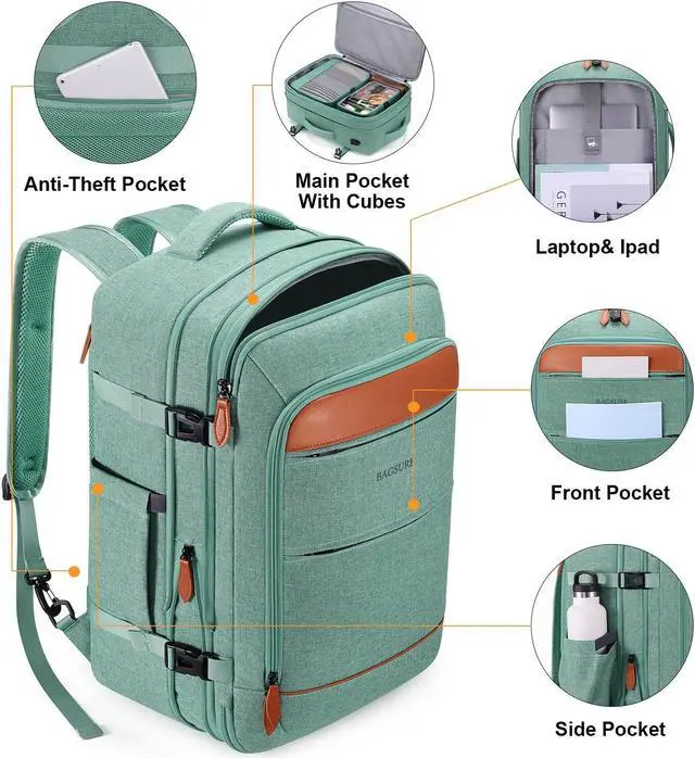 Alt view image 5 of 5 - Bagsure Travel Backpack 42L Flight Approved Carry On Backpack, Expandable Laptop Backpack with Packing Cubes & Shoe Pocket, Water Resistant Luggage Daypack for Men Women Business Weekender Bag