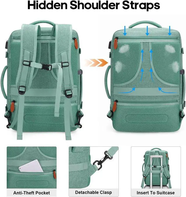 Alt view image 4 of 5 - Bagsure Travel Backpack 42L Flight Approved Carry On Backpack, Expandable Laptop Backpack with Packing Cubes & Shoe Pocket, Water Resistant Luggage Daypack for Men Women Business Weekender Bag