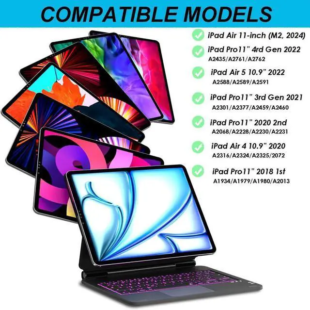 Alt view image 2 of 5 - baaaq Magnetic Keyboard case for iPad Air 11-inch (M2) 2024 & iPad Pro 11 inch (4th/3rd/2nd/1st Gen), Multi-Touch Trackpad, Floating Cantilever Stand,Backlit Wireless Keyboard