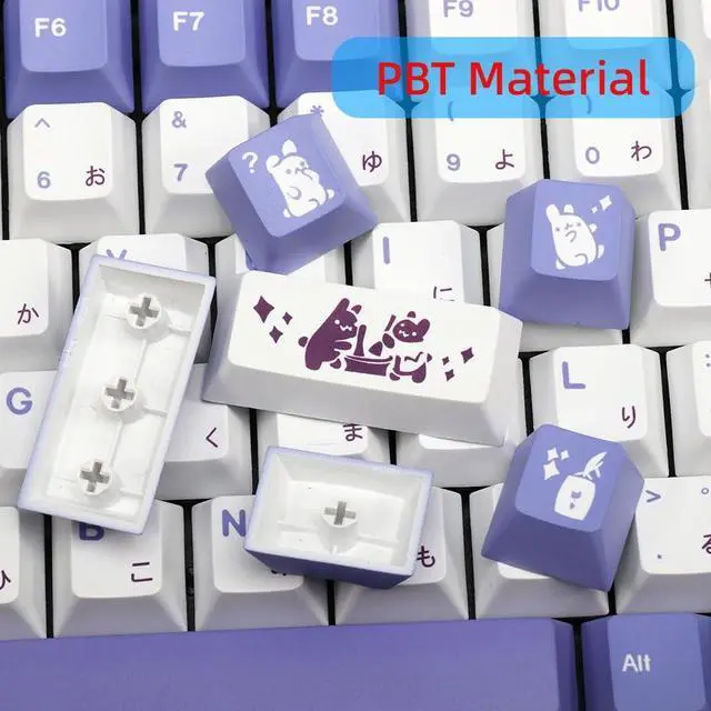 Alt view image 3 of 5 - BGKYPRO Rabbit Theme Keycaps-Thermal Sublimation PBT Keycap Set,Japanese Radical, for Mechanical Keyboards, Full 135 Key Set, Cherry Profile, English (US) Layout-Purple White