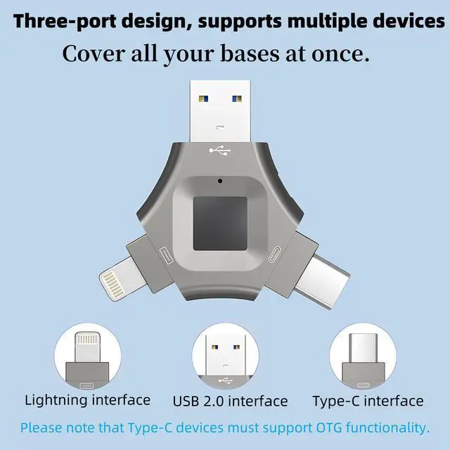 Alt view image 3 of 5 - BesVitalLife Fingerprint 256GB USB 3.0 Flash Drive for iPhone - High-Speed Secure Thumb Drive with Fingerprint Encryption, Portable Metal Case