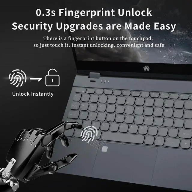 Alt view image 4 of 5 - BINTEC 14'' 2 in 1 Touchscreen Laptop,3840 * 2160 IPS LCD, celeron N95(up to 3.4GHz), 16GB DDR4,Windows 11,Backlit Keyboard,Fingerprint Unlock,2.4G/5G WiFi,Type-C,Bluetooth 4.2 960G