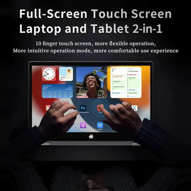 Alt view image 5 of 5 - BINTEC 14'' 2 in 1 Touchscreen Laptop,3840 * 2160 IPS LCD, celeron N95(up to 3.4GHz), 16GB DDR4,Windows 11,Backlit Keyboard,Fingerprint Unlock,2.4G/5G WiFi,Type-C,Bluetooth 4.2 960G