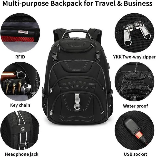 Alt view image 5 of 5 - Boniyee Travel Backpack 17.3 Inch, Business Anti-Theft Laptop Bag with USB Charging Port, Waterproof