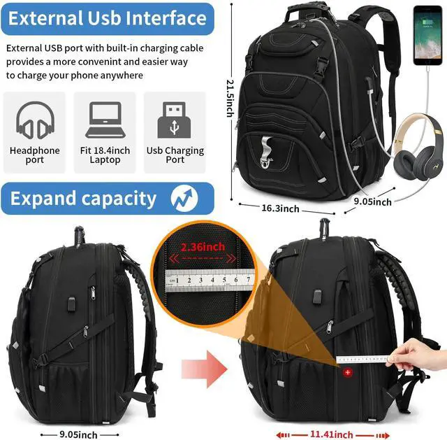 Alt view image 2 of 5 - Boniyee Travel Backpack 17.3 Inch, Business Anti-Theft Laptop Bag with USB Charging Port, Waterproof