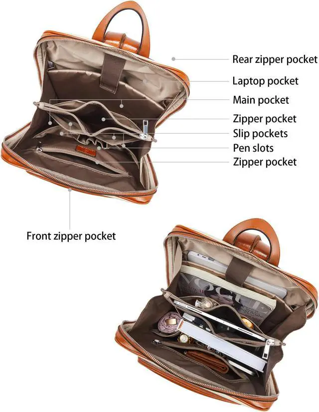 Alt view image 3 of 5 - BOSTANTEN Leather Laptop Backpack for Women 15.6 inch Computer Bag Travel Work Daypack Large Size Bag