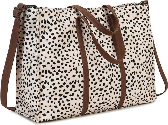 Main image of Laptop Tote Bag for Women Work Shoulder Bags 15.6 inch Canvas Laptop Computer Purse Messenger Teacher Handbag Business Office Briefcase (Leopard - Apricot)