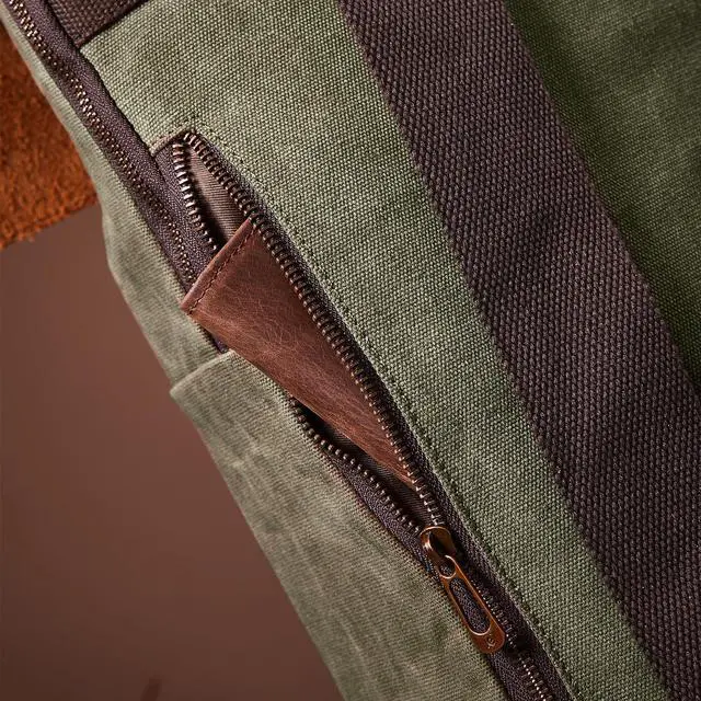 Alt view image 5 of 5 - BRASS TACKS Leathercraft Vintage Waterproof Waxed Canvas Leather Backpack for Men Women 15.6" laptop Travel Rucksack