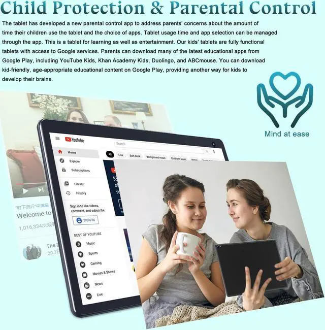 Alt view image 4 of 5 - BYANDBY Android 14, 2 in 1 Tablet with Keyboard, 10 inch Tablets, 8GB+64GB/1TB Expand, 2.4G+5G+Wi-Fi 6, Dual Camera, 6000 mAh, BT, GMS, Games, with Case (Green)