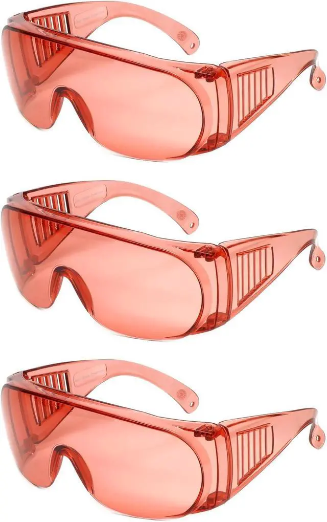 Main image of Calabria 1003 3 Pack FL41 Pink Fitover Safety Glasses Wear Over Prescription Glasses, Migraine Glasses FL-41 Light Sensitivity Women Men Indoor Outdoor Blue Light Blocker Over Glasses Eye Protection