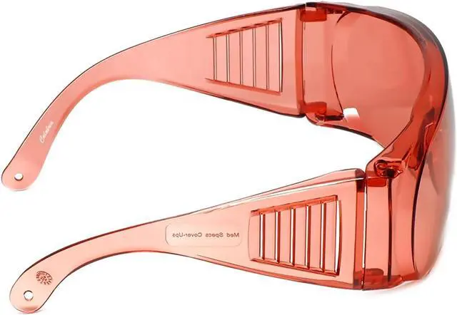 Alt view image 4 of 4 - Calabria 1003 3 Pack FL41 Pink Fitover Safety Glasses Wear Over Prescription Glasses, Migraine Glasses FL-41 Light Sensitivity Women Men Indoor Outdoor Blue Light Blocker Over Glasses Eye Protection