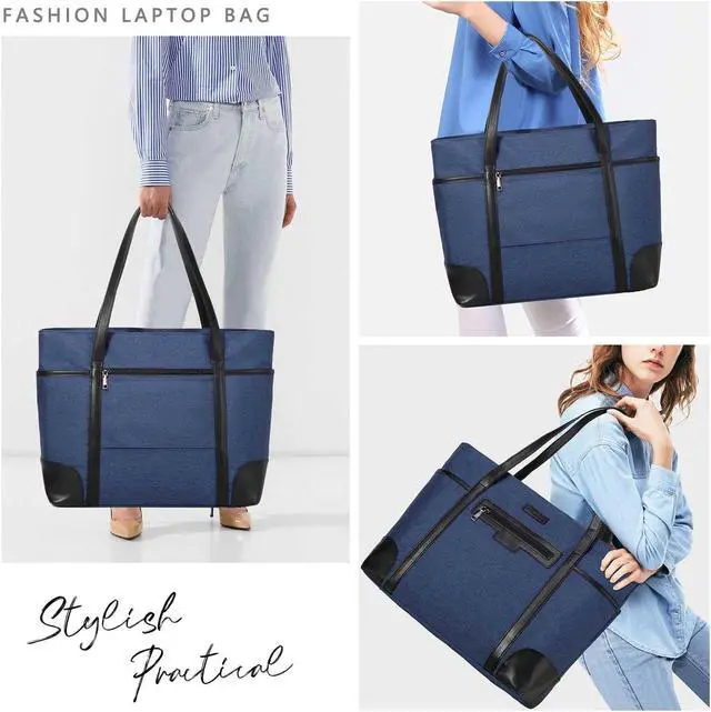 Alt view image 2 of 5 - Laptop Bag for Women,ChaseChic Waterproof Classic Teacher's Tote Bag 15.6in Computer Work Bags for Women with Luggage Strap (Dark Blue)