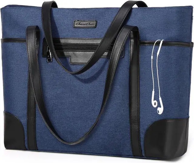 Main image of Laptop Bag for Women,ChaseChic Waterproof Classic Teacher's Tote Bag 15.6in Computer Work Bags for Women with Luggage Strap (Dark Blue)