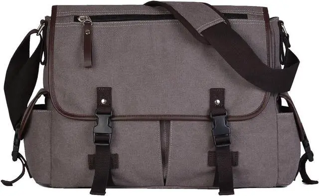 Vintage Canvas Messenger Bag For 15.6 Inch Laptop - Anti-Theft Satchel Shoulder Bag For Men & Women, College, Travel, Office