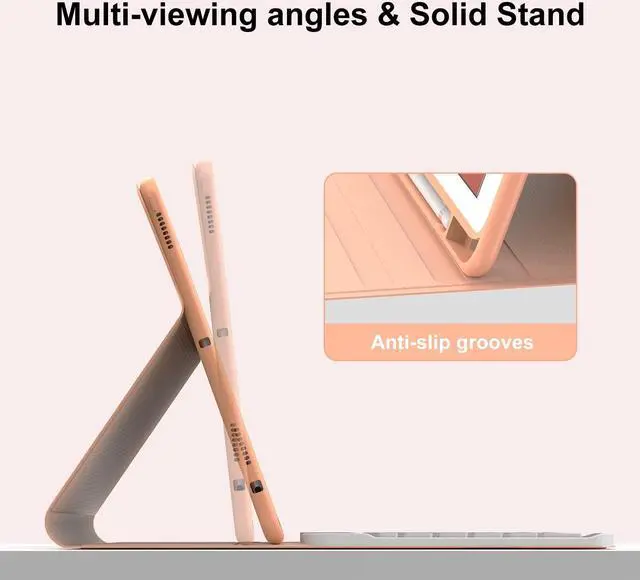 Alt view image 3 of 5 - Keyboard Case for iPad 6th/5th Generation 9.7 inch, Slim Folio Smart Case with Pencil Holder for iPad Air 2, Rechargeable, Detachable Wireless Keyboard with 7 Color Backlit for iPad Pro 9.7 - Pink