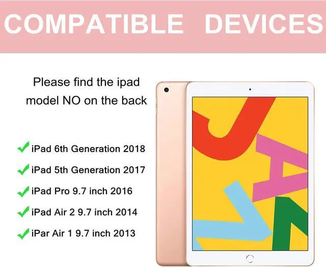 Alt view image 2 of 5 - Keyboard Case for iPad 6th/5th Generation 9.7 inch, Slim Folio Smart Case with Pencil Holder for iPad Air 2, Rechargeable, Detachable Wireless Keyboard with 7 Color Backlit for iPad Pro 9.7 - Pink