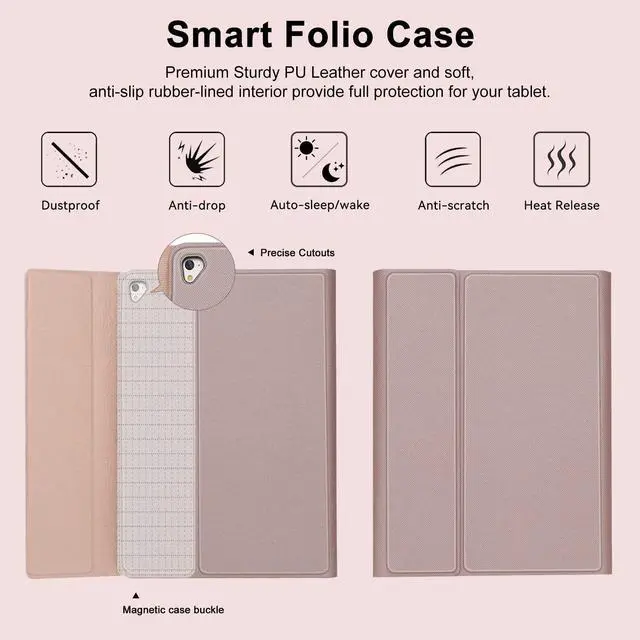 Alt view image 4 of 5 - Keyboard Case for iPad 6th/5th Generation 9.7 inch, Slim Folio Smart Case with Pencil Holder for iPad Air 2, Rechargeable, Detachable Wireless Keyboard with 7 Color Backlit for iPad Pro 9.7 - Pink