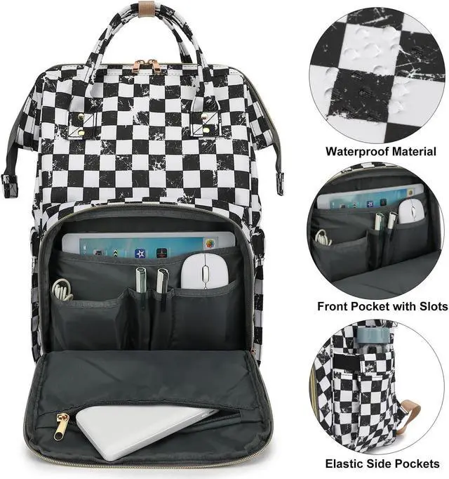 Alt view image 2 of 5 - Dezcrab Laptop Backpack for Women, College Bookbag School Backpack Work Business Travel 15.6 Inch Computer Backpacks (Marble Checkered)