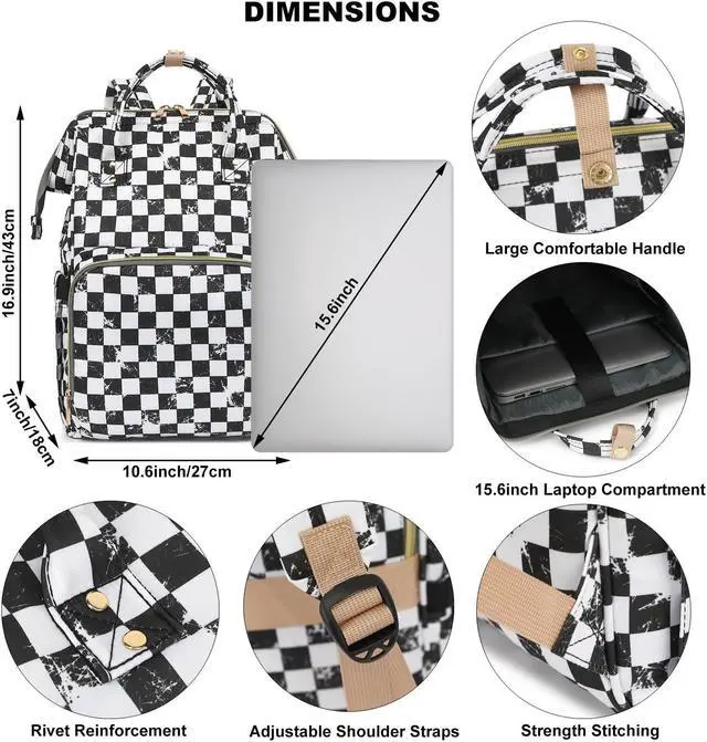 Alt view image 5 of 5 - Dezcrab Laptop Backpack for Women, College Bookbag School Backpack Work Business Travel 15.6 Inch Computer Backpacks (Marble Checkered)