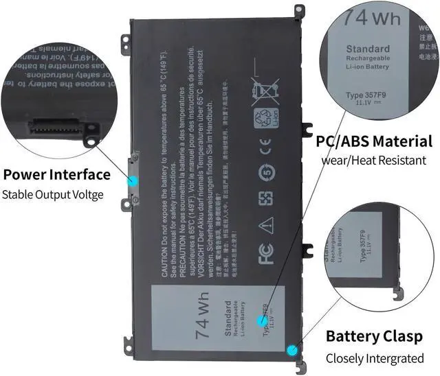 Alt view image 2 of 5 - Perhanmm 74Wh Type 357F9 71JF4 Li-ion Battery for Dell Inspiron 15 7000 Gaming 15 7559 7557 7567 7566 7759 5576 5577 INS15PD 0GFJ6 P57F P65F001 071JF4 0357F9 6-Cell 11.1V 11.4V