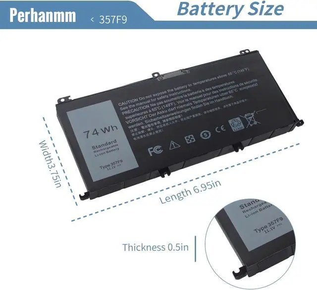 Alt view image 4 of 5 - Perhanmm 74Wh Type 357F9 71JF4 Li-ion Battery for Dell Inspiron 15 7000 Gaming 15 7559 7557 7567 7566 7759 5576 5577 INS15PD 0GFJ6 P57F P65F001 071JF4 0357F9 6-Cell 11.1V 11.4V