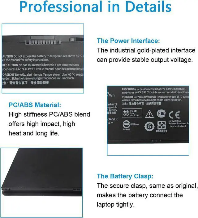 Alt view image 3 of 5 - E7440 E7450 3RNFD Battery for Dell Latitude E7440 E7450 E7420 14 7000 7440 7450, 34GKR G0G2M PFXCR F38HT G95J5 T19VW 909H5 0909H5 451-BBFT 451-BBFV 451-BBFY E225846 5K1GW 0G95J5 Laptop Notebook