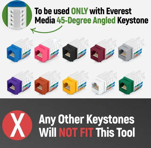 Alt view image 3 of 5 - Everest easyJACK - 45° Angled Speed Termination Keystone Tool Set - with 20-Pack of RJ45 Cat6 Keystone Jacks in Purple (Slim Profile Design) - Time Saver Network Punch Down Tool Cat6