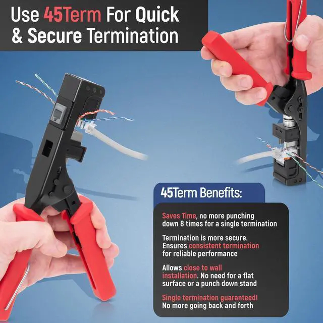 Alt view image 5 of 5 - Everest easyJACK - 45° Angled Speed Termination Keystone Tool Set - with 20-Pack of RJ45 Cat6 Keystone Jacks in Purple (Slim Profile Design) - Time Saver Network Punch Down Tool Cat6