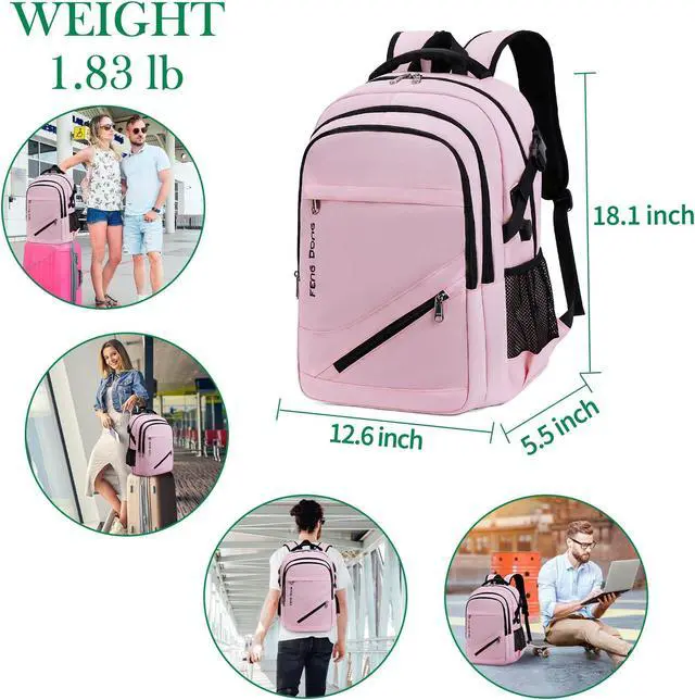 Alt view image 2 of 5 - FENGDONG Large Laptop Backpack 17.3 inch Waterproof Travel College Backpack Bookbag,Crossbody Sling Bags for Men & Women Business Backpack Light Pink