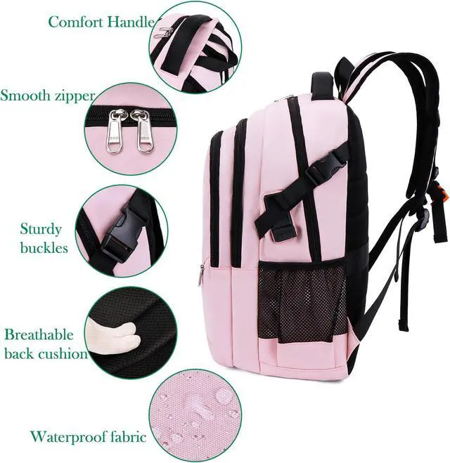 Alt view image 4 of 5 - FENGDONG Large Laptop Backpack 17.3 inch Waterproof Travel College Backpack Bookbag,Crossbody Sling Bags for Men & Women Business Backpack Light Pink