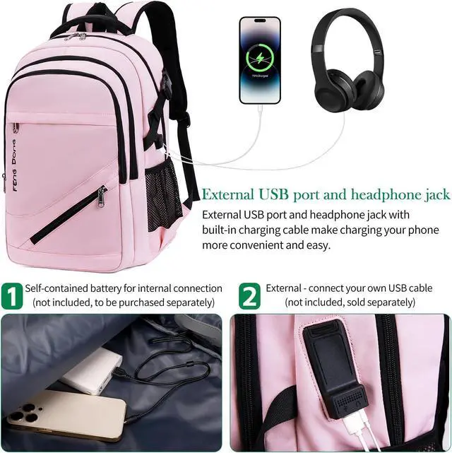 Alt view image 5 of 5 - FENGDONG Large Laptop Backpack 17.3 inch Waterproof Travel College Backpack Bookbag,Crossbody Sling Bags for Men & Women Business Backpack Light Pink