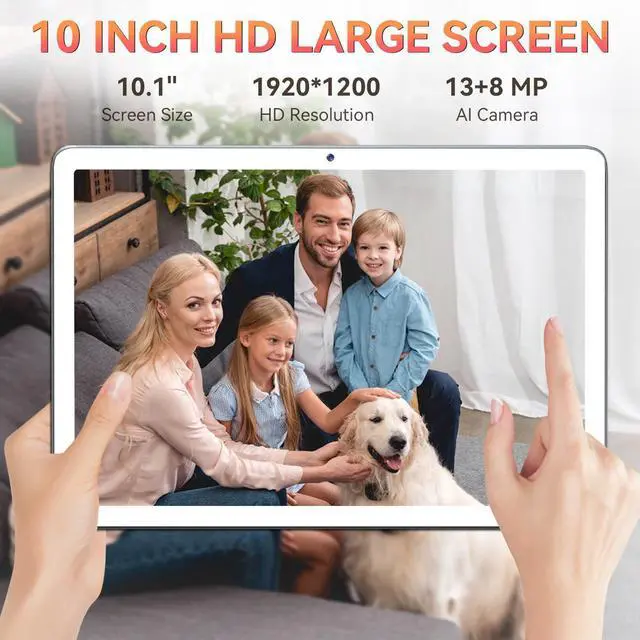Alt view image 4 of 5 - Tablet 10.1 Inch Android 14, Octa-Core 5G WiFi, 128GB ROM 14GB RAM, Dual Sim Card Slot, Camera, 2025 Latest Tab with Keyboard Bundle 1TB Expand Android Tablet 13MP+8MP, Unlocked for T-Mobile (Silver)