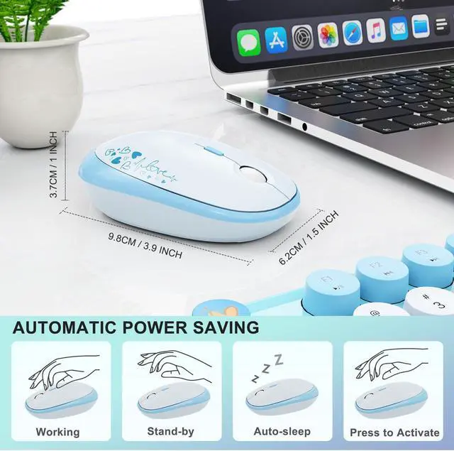 Alt view image 5 of 5 - FOPETT Wireless Keyboard and Mouse Combo - 2.4G Full-Sized Cute Colorful Retro Keyboard with Round Keycaps 104 Keys Typewriter Keyboard for Laptop/Windows/PC-Blue Colorful