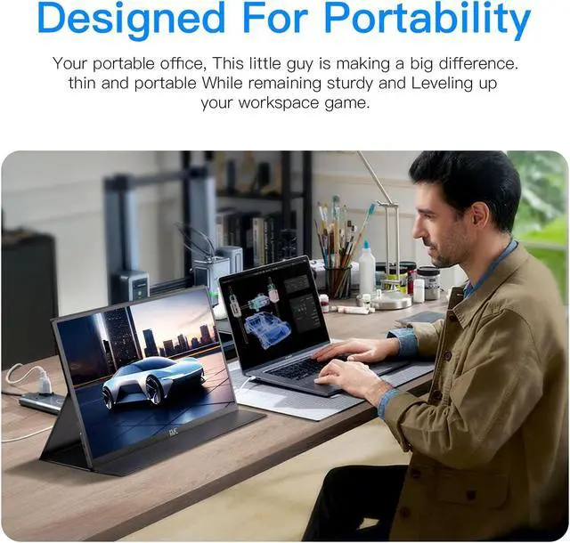 Alt view image 4 of 5 - 16 inch 2.5K Portable Monitor for Laptop 2560 X 1600 QHD 144hz USB-C, HDMI Portable Screen for Laptop Compatible with Windows, MacBook, Phone, Switch, Xbox & PS4/5 Portable Gaming Monitor