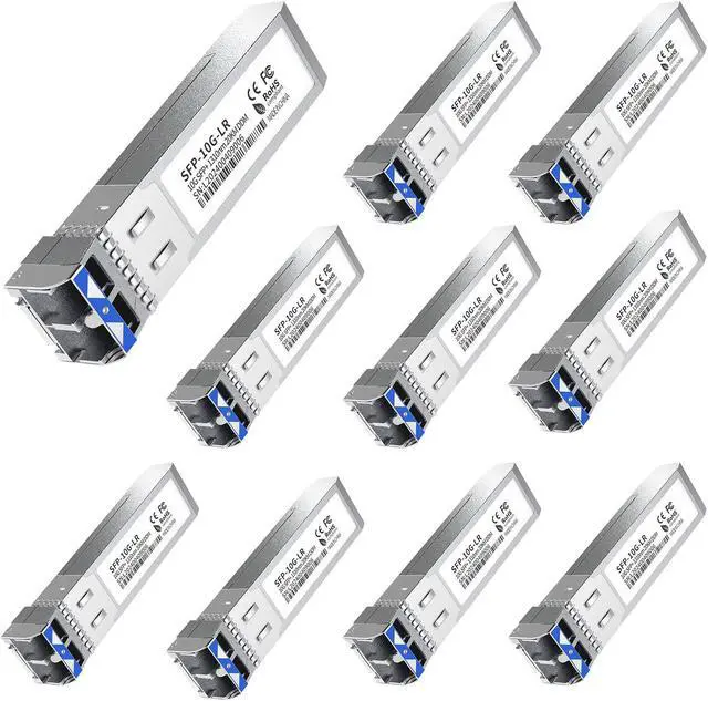 Main image of 10Pack SFP+ LC 10GBase-LR Transceiver - 10G Single Mode Module, Compatible with Cisco SFP-10G-LR, Ubiquiti UF-SM-10G, Meraki, Mikrotik, Netgear, Aruba, TP-Link and More - 1310nm, SMF, 20km, DDM