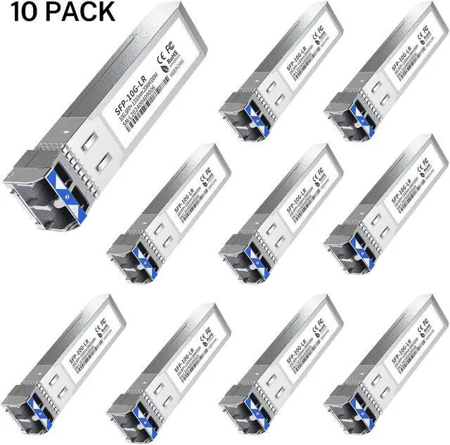Alt view image 2 of 5 - 10Pack SFP+ LC 10GBase-LR Transceiver - 10G Single Mode Module, Compatible with Cisco SFP-10G-LR, Ubiquiti UF-SM-10G, Meraki, Mikrotik, Netgear, Aruba, TP-Link and More - 1310nm, SMF, 20km, DDM