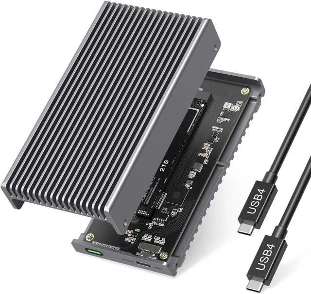 Main image of GEWOKLIY Noiseless 40Gbps M.2 NVMe Enclosure, USB C Aluminum External SSD Enclosure Compatible Thunderbolt4/3 8TB SSD Adapter, PCIe Gen4 M.2 SSD Reader Fits 2280/2260/2242/2230mm M B+M Key