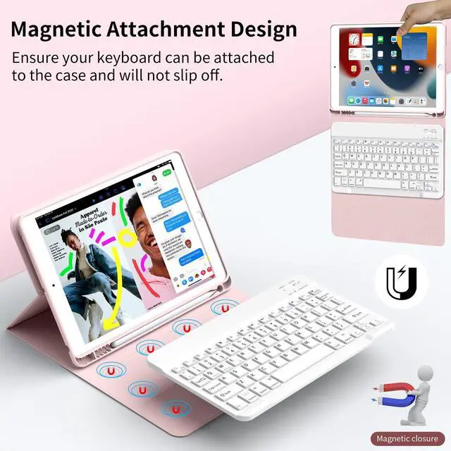 Alt view image 4 of 5 - GKABXY Case with Keyboard for iPad 10.2 inch 2021/2020/2019, iPad 9th/8th/7th Generation Detachable Bluetooth Keyboard Cover with Pencil Holder, Multi-Angle Stand for Study/Office/Travel (Pink)