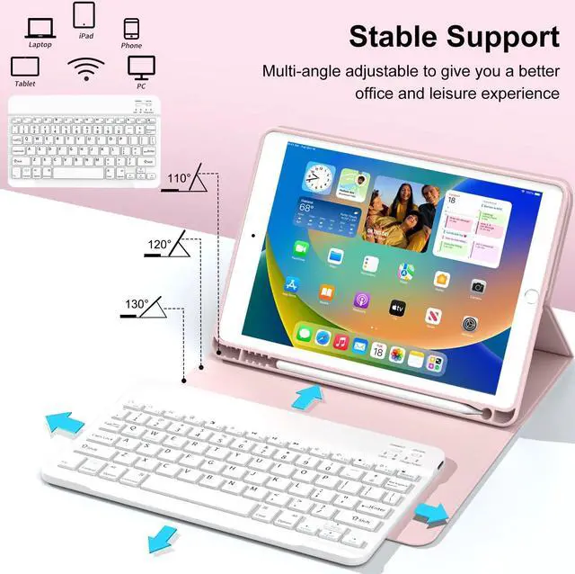 Alt view image 5 of 5 - GKABXY Case with Keyboard for iPad 10.2 inch 2021/2020/2019, iPad 9th/8th/7th Generation Detachable Bluetooth Keyboard Cover with Pencil Holder, Multi-Angle Stand for Study/Office/Travel (Pink)