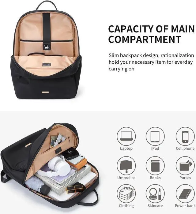 Alt view image 2 of 5 - GOLF SUPAGS Laptop Backpack for Women Slim Computer Bag Work Travel College Backpack Purse Fits 15.6 Inch Notebook (Black)
