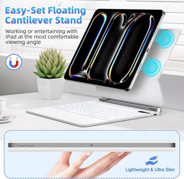 Alt view image 3 of 5 - GOOJODOQ Magic Keyboard Case for iPad Pro 13-inch(M4, 2024),Keyboard Case for iPad Pro 13 with Full Range of Touch Trackpad,7 Color Backlit for iPad Pro 13 Keyboard-White