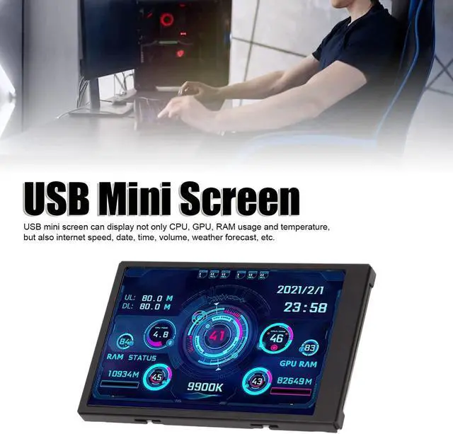 Alt view image 5 of 5 - GOWENIC 3.5 inch USB Mini Screen, Computer Case Secondary Monitor, for AIDA64 PC CPU HDD Data Monitor Temperature Display, Type C Sub Screen for Computer Case