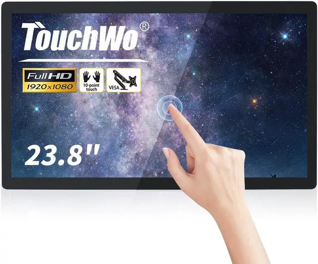 Main image of TouchWo 23.8 inch Capacitive Multi-Touch Screen Industrial Monitor, 16:9 Display 1920 x 1080P, Built-in Speakers, VGA, DVI & HD-MI Monitor for PC, POS, Small Business, Restaurant
