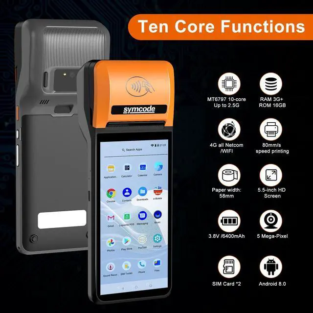 Alt view image 2 of 5 - PDA POS Receipt Printer 58mm Thermal Printer with Android12 OS 5.5" inch Touch Screen.Scan 2D/QR barcodes. Support 4G:FDD-LTE,TD-LTE 3G: WCDMA 2G: GSM,GPRS Hot spot Bluetooth 3GB Ram +16GB ROM