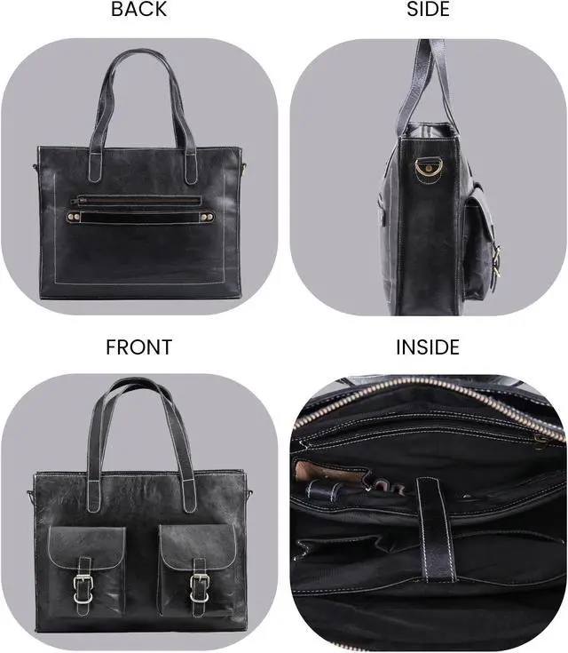 Alt view image 4 of 5 - Handmade World Leather Laptop Mens Briefcase Tote Bag 'The Modernist' Fits 15 Inch Computer Messenger Shoulder Crossbody For Business Travel Office