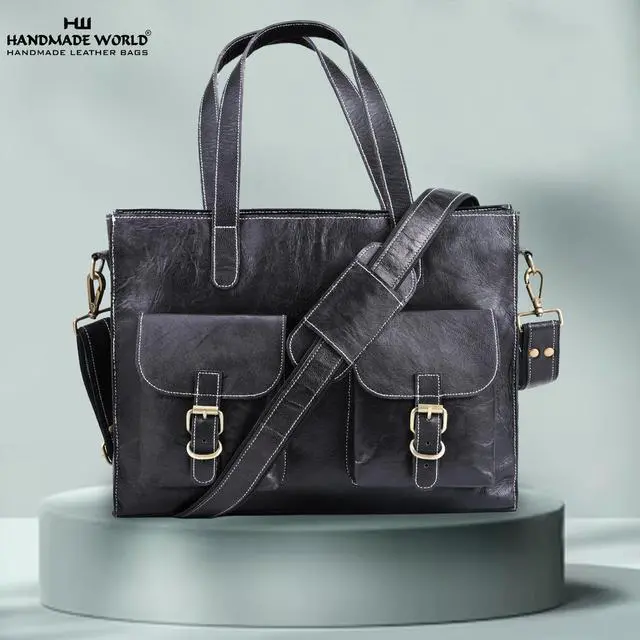Alt view image 3 of 5 - Handmade World Leather Laptop Mens Briefcase Tote Bag 'The Modernist' Fits 15 Inch Computer Messenger Shoulder Crossbody For Business Travel Office