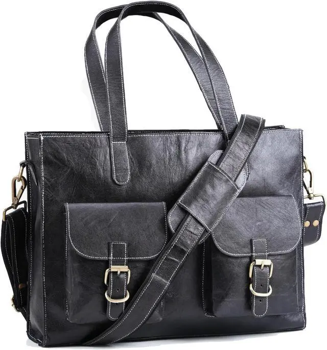 Main image of Handmade World Leather Laptop Mens Briefcase Tote Bag 'The Modernist' Fits 15 Inch Computer Messenger Shoulder Crossbody For Business Travel Office