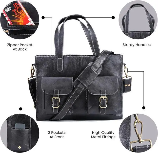 Alt view image 5 of 5 - Handmade World Leather Laptop Mens Briefcase Tote Bag 'The Modernist' Fits 15 Inch Computer Messenger Shoulder Crossbody For Business Travel Office